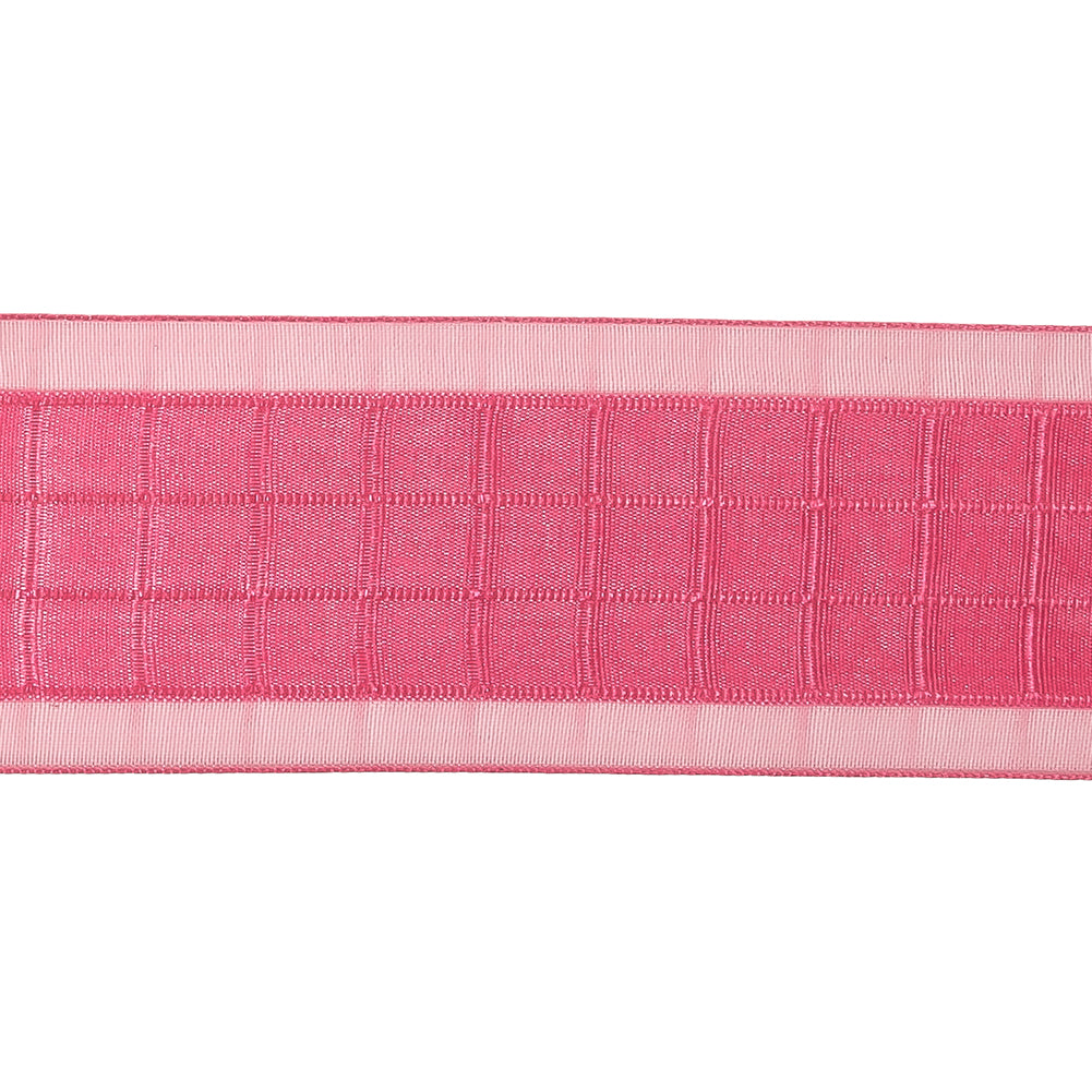 Hot Pink Windowpane Checks and Sheer Borders Woven Ribbon - 1.5" Detail