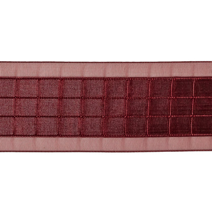 Wine Red Windowpane Checks and Sheer Borders Woven Ribbon - 1.5" Detail