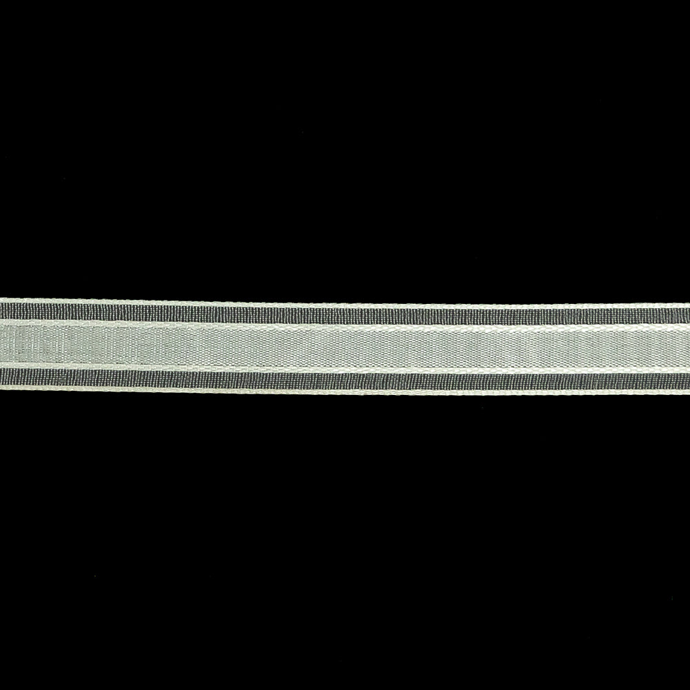 Brilliant White Woven Ribbon with Sheer Organza Borders - 0.5" Detail