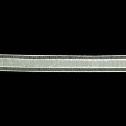 Brilliant White Woven Ribbon with Sheer Organza Borders - 0.5" Detail