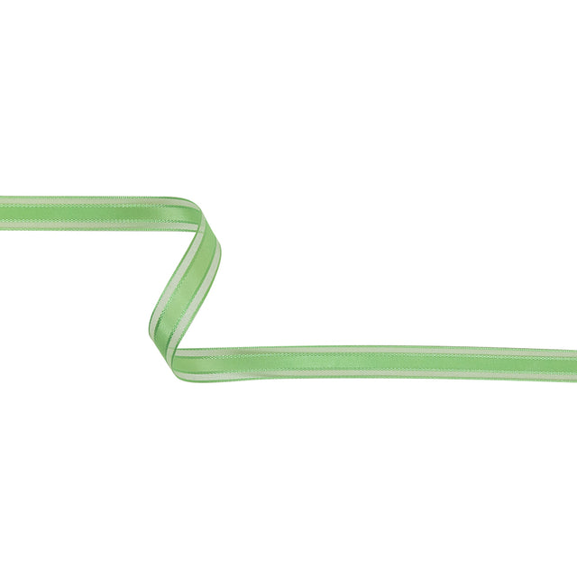 Patina Green Woven Ribbon with Sheer Organza Borders - 0.5"