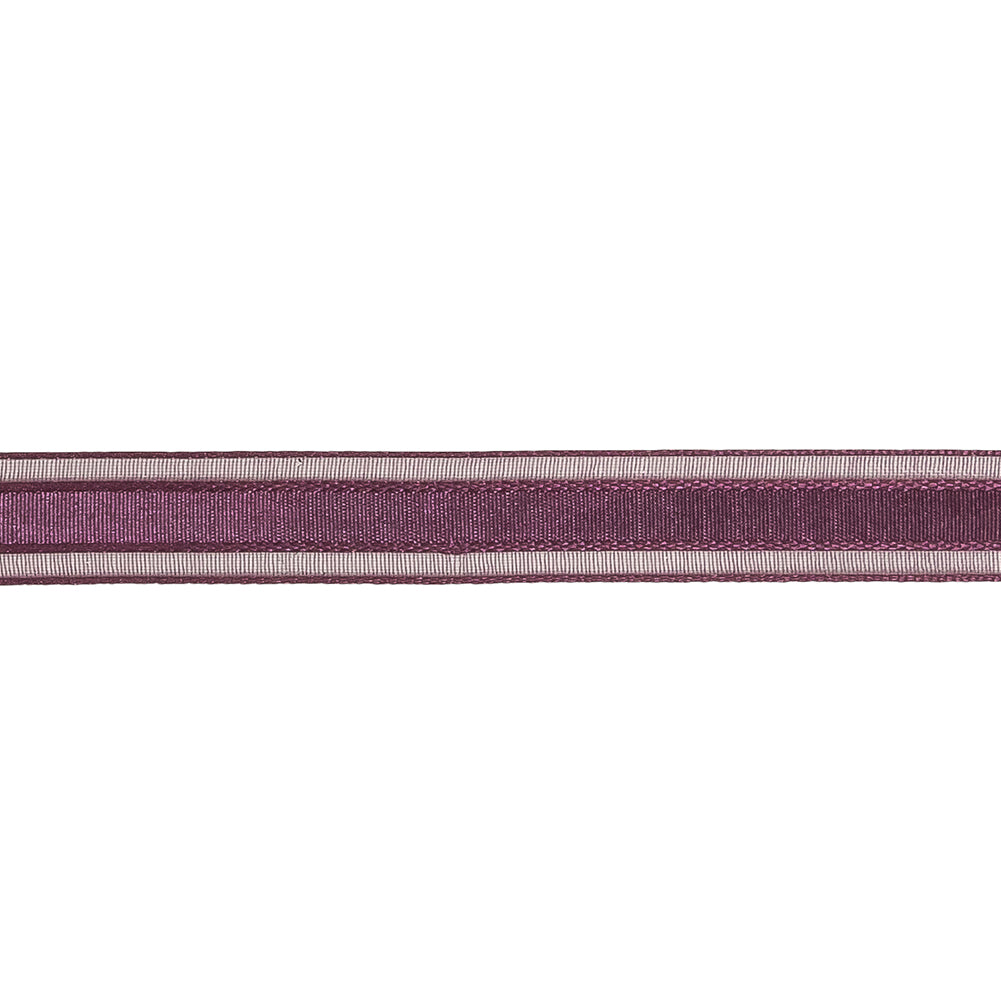 Sunset Purple Woven Ribbon with Sheer Organza Borders - 0.5" Detail