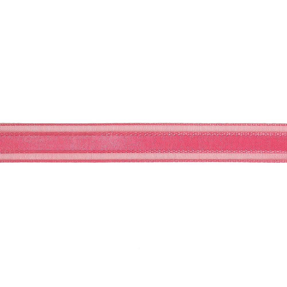 Pink Carnation Woven Ribbon with Sheer Organza Borders - 0.5" Detail