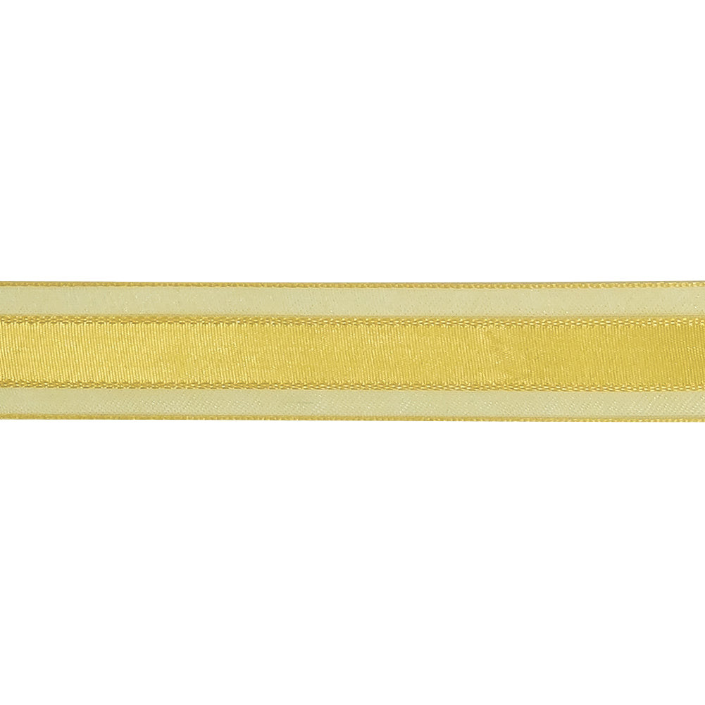 Yellow Woven Ribbon with Sheer Organza Borders - 0.75" Detail