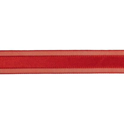 Red Woven Ribbon with Sheer Organza Borders - 0.75" Detail