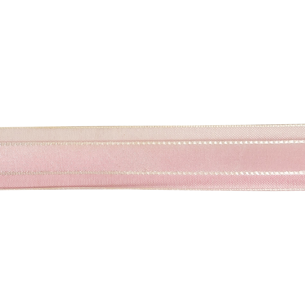 Pink and White Ombre Woven Ribbon with Sheer Organza Borders - 0.75" Detail