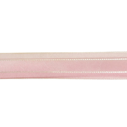 Pink and White Ombre Woven Ribbon with Sheer Organza Borders - 0.75" Detail