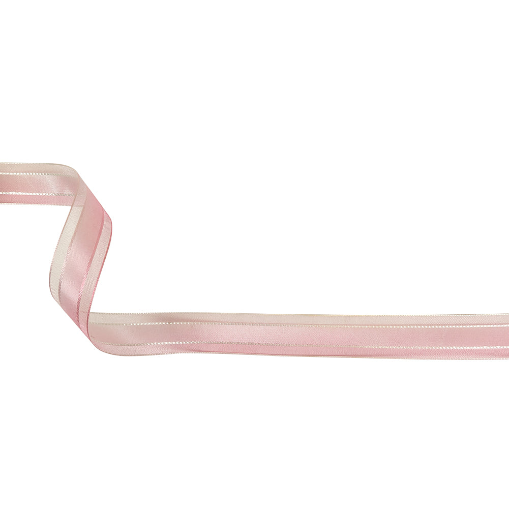 Pink and White Ombre Woven Ribbon with Sheer Organza Borders - 0.75"