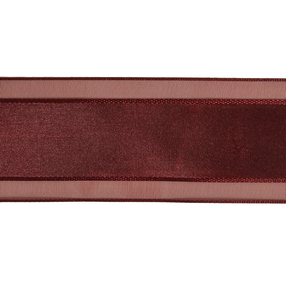 Wine Woven Ribbon with Sheer Organza Borders - 1.5" Detail