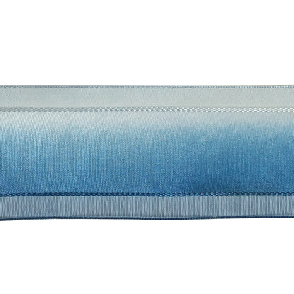 Ultramarine and Light Blue Ombre Woven Ribbon with Sheer Organza Borders - 1.5" Detail
