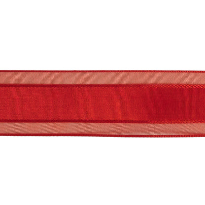 Red Woven Ribbon with Sheer Organza Borders - 1" Detail