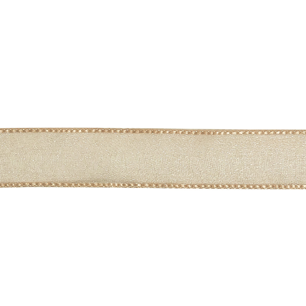 Beige Shimmering Organza Ribbon with Woven Edges - 0.75" Detail