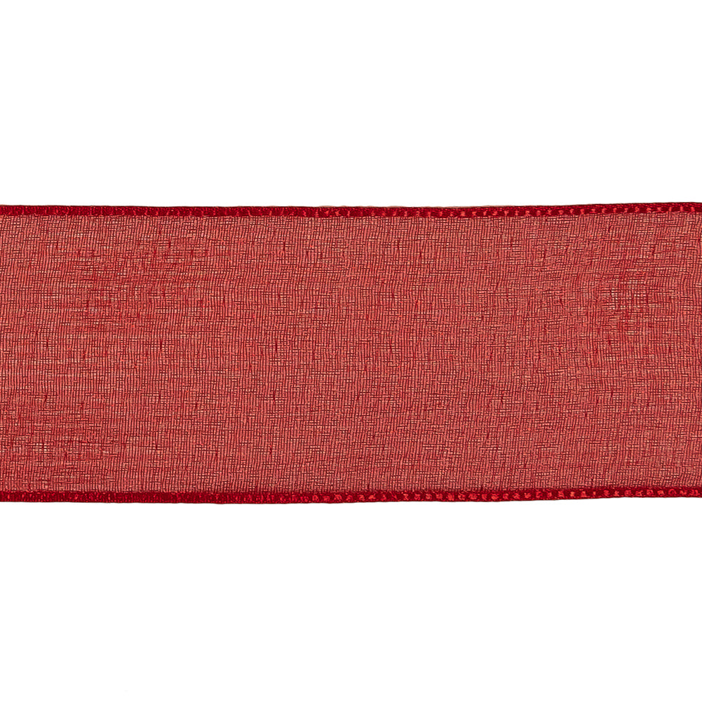 Red Shimmering Organza Ribbon with Woven Edges - 1.5" Detail