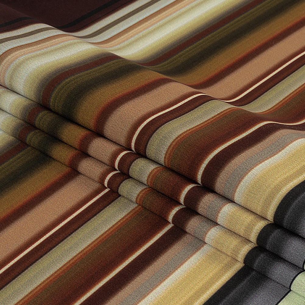 Italian Seafoam, Russet and Capulet Olive Stripes Polyester Crepe de Chine Panel Folded