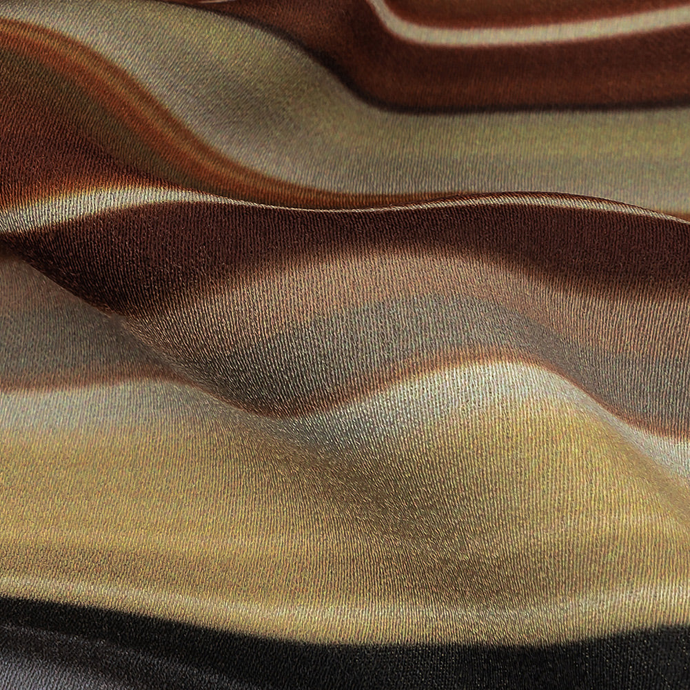 Italian Seafoam, Russet and Capulet Olive Stripes Polyester Crepe de Chine Panel Detail