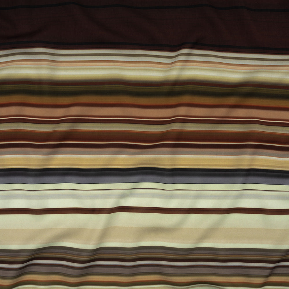 Italian Seafoam, Russet and Capulet Olive Stripes Polyester Crepe de Chine Panel