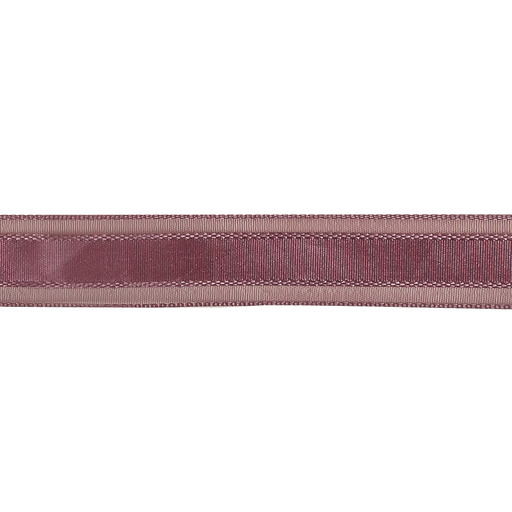 Amaranth Woven Ribbon with Sheer Organza Borders - 0.75" Detail