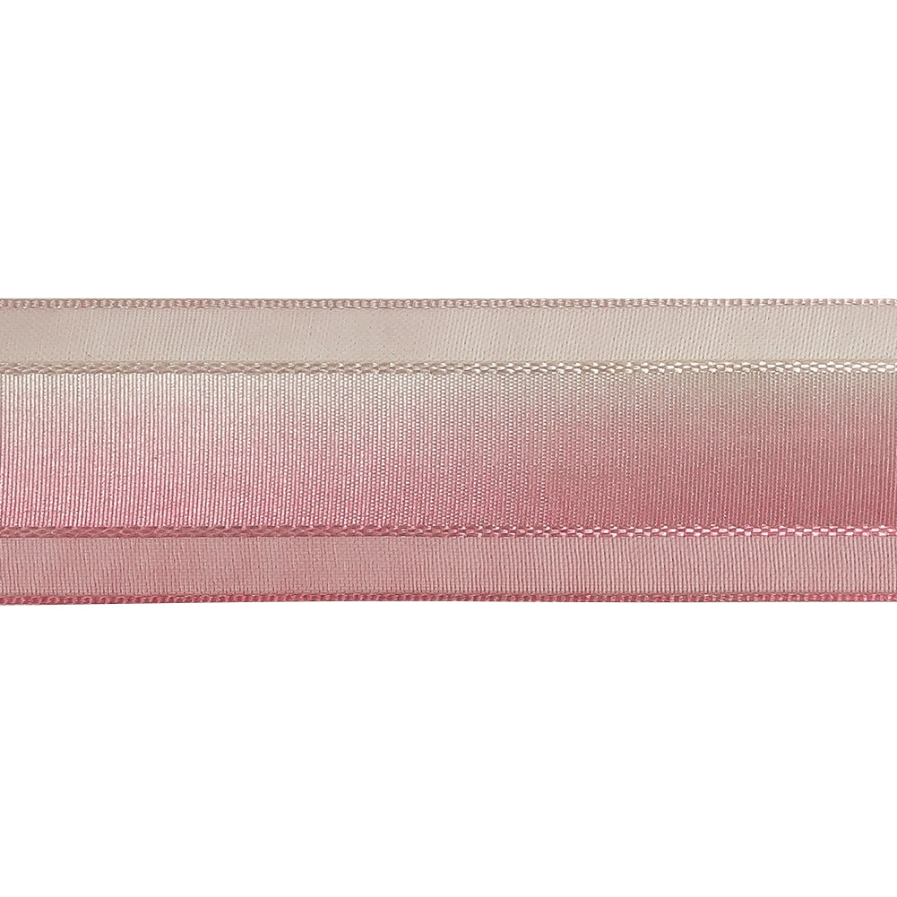 Pink and White Ombre Woven Ribbon with Sheer Organza Borders - 1" Detail