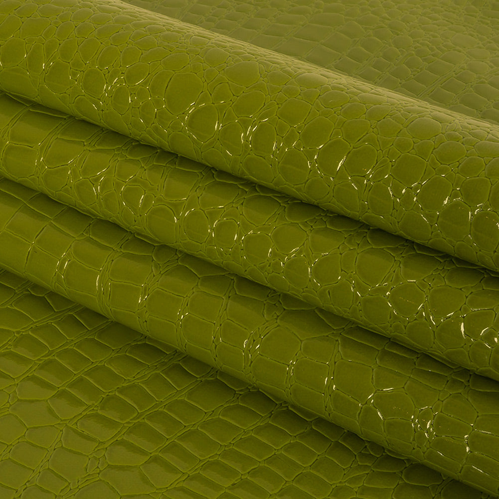 Faux Crocodile Patent Leather - Avocado - Brisbane Collection Folded