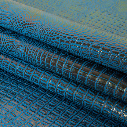 Metallic Crocodile Embossed Vinyl - Blue and Bronze - Twain Collection Folded
