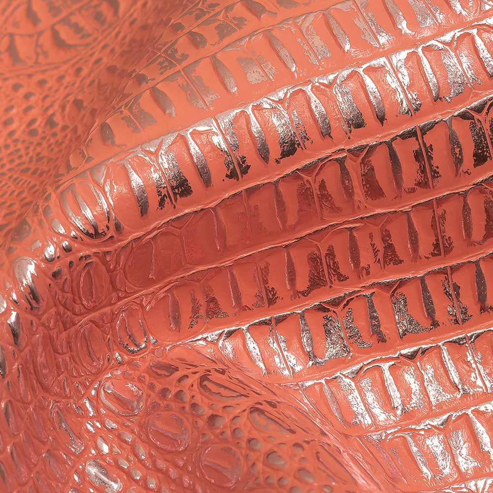 Metallic Crocodile Embossed Vinyl - Pink and Silver - Twain Collection Detail