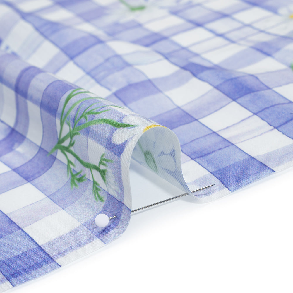 Cotton Poplin Print - Iolite Purple Gingham and Floral - Mood Exclusive Daisy Chain Detail