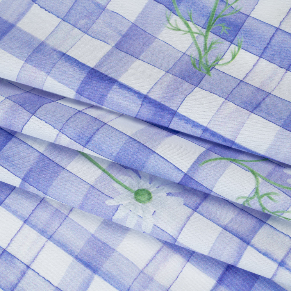 Cotton Poplin Print - Iolite Purple Gingham and Floral - Mood Exclusive Daisy Chain Folded