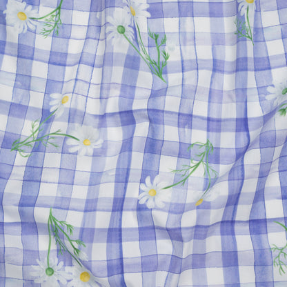 Cotton Poplin Print - Iolite Purple Gingham and Floral - Mood Exclusive Daisy Chain
