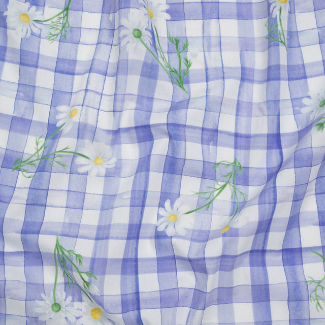 Cotton Poplin Print - Iolite Purple Gingham and Floral - Mood Exclusive Daisy Chain