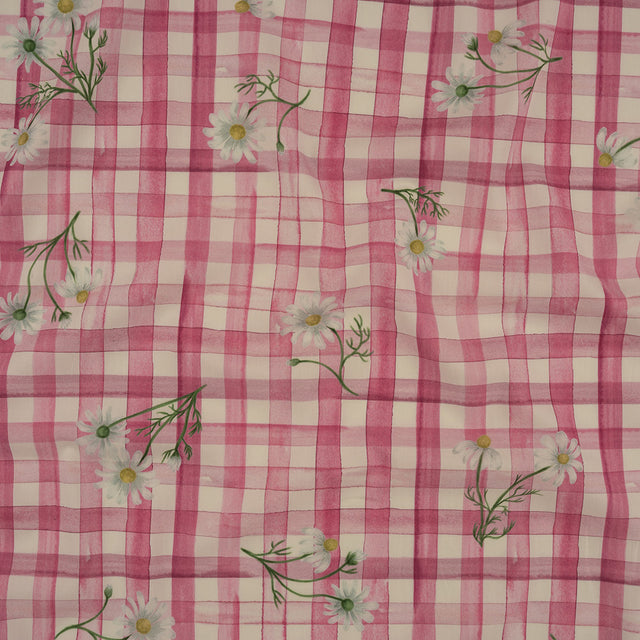 Cotton Poplin Print - Fuchsia Pink Gingham and Floral - Mood Exclusive Daisy Chain