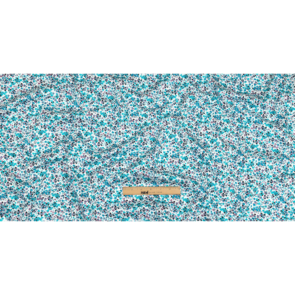 Turquoise, Lilac, and White Tiny Flowers Cotton Shirting Full