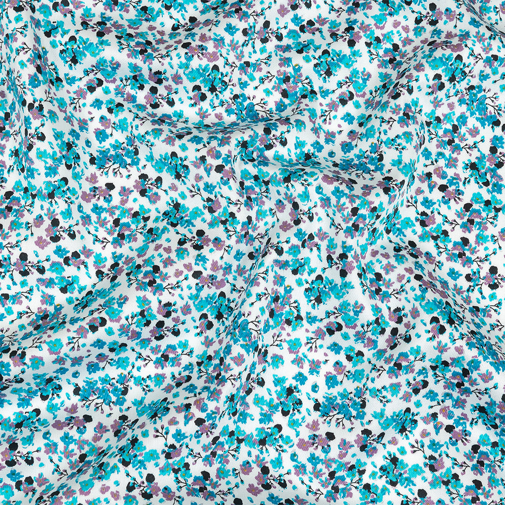 Turquoise, Lilac, and White Tiny Flowers Cotton Shirting