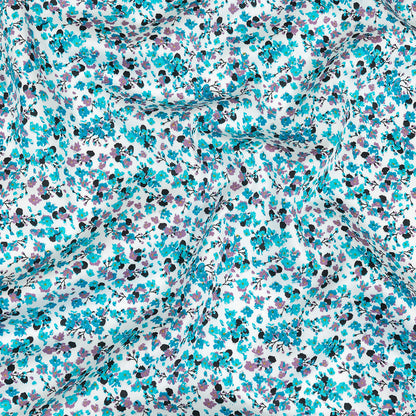 Turquoise, Lilac, and White Tiny Flowers Cotton Shirting