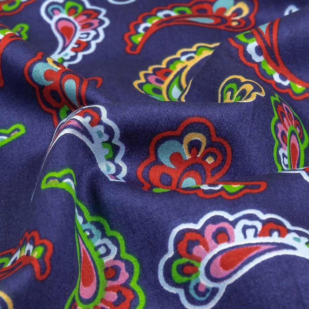 Blue, Red and Lime Simple Paisley Cotton Shirting Detail