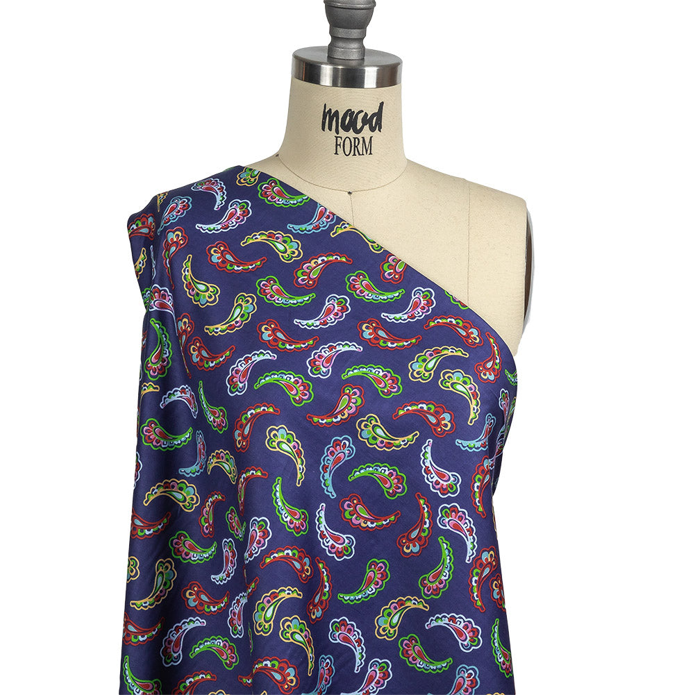 Blue, Red and Lime Simple Paisley Cotton Shirting Drape