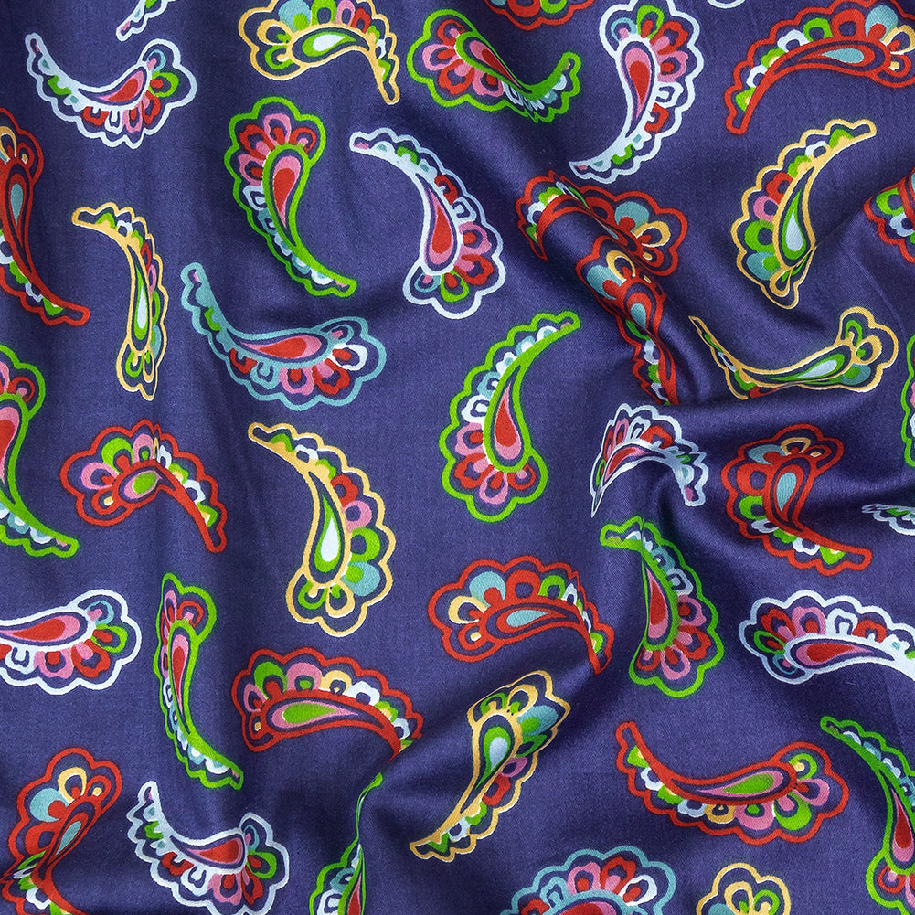 Blue, Red and Lime Simple Paisley Cotton Shirting