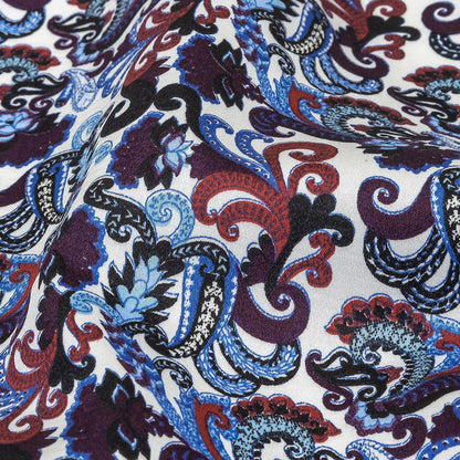 Raspberry, Blue and Snow White Paisley Cotton Sateen Detail