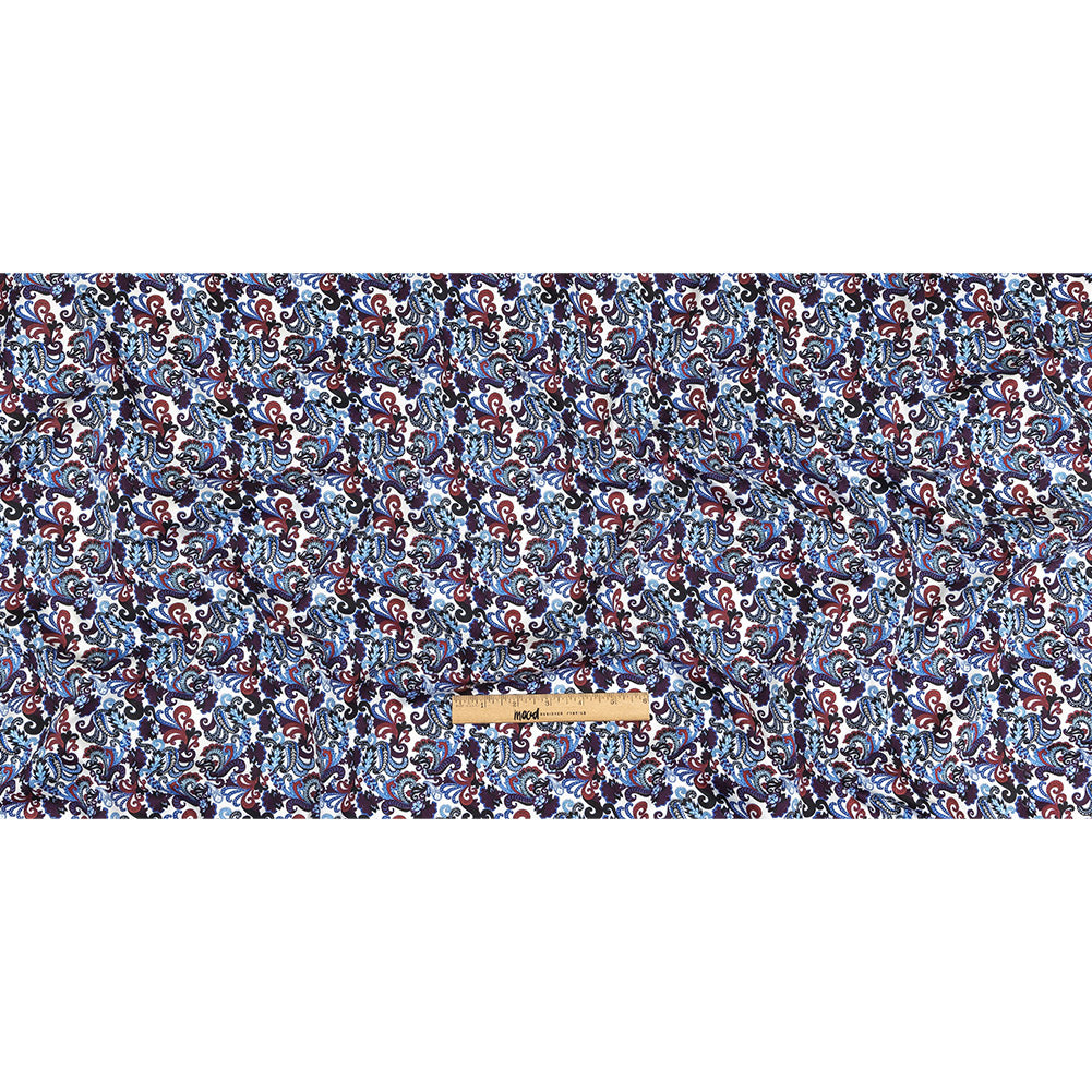 Raspberry, Blue and Snow White Paisley Cotton Sateen Full