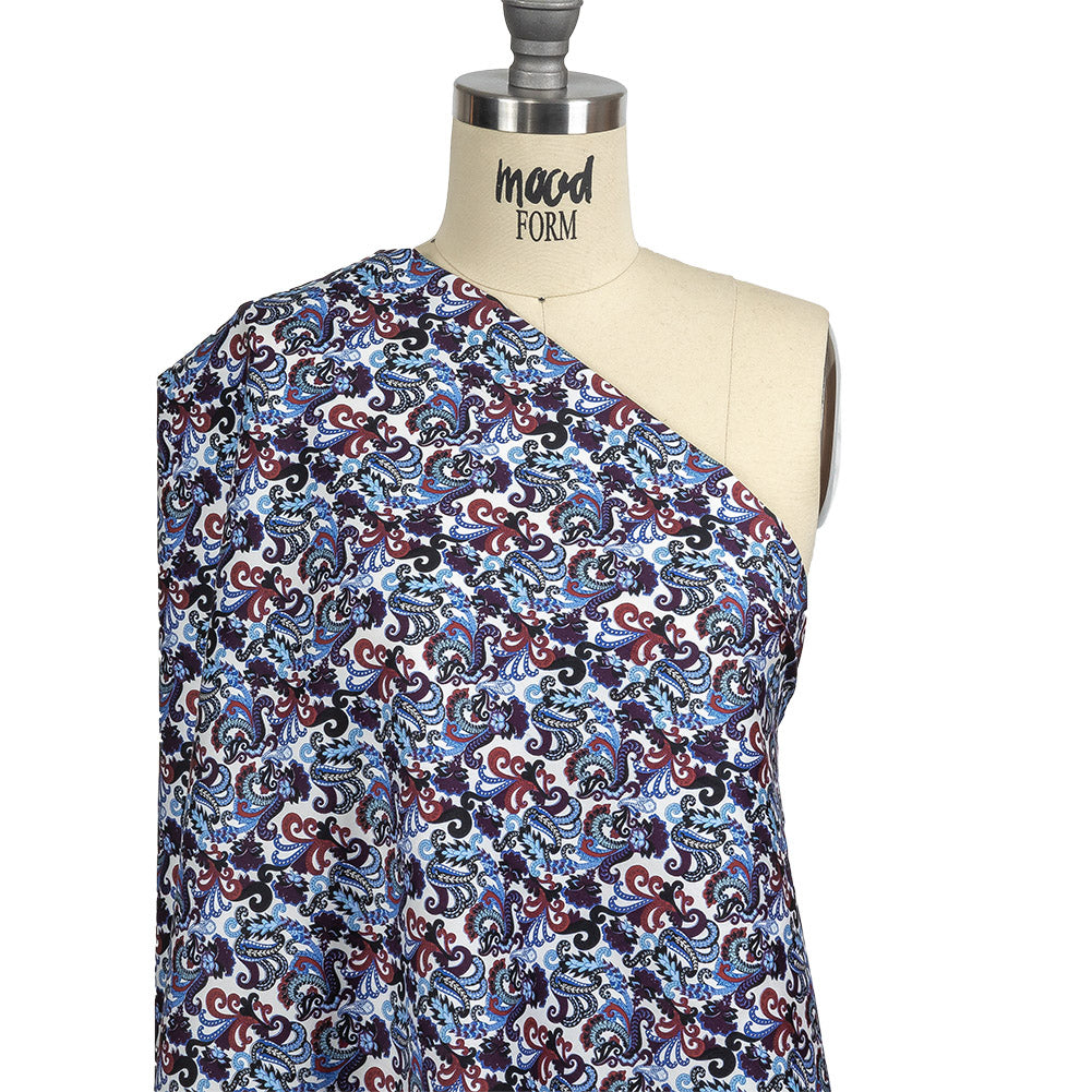 Raspberry, Blue and Snow White Paisley Cotton Sateen Drape