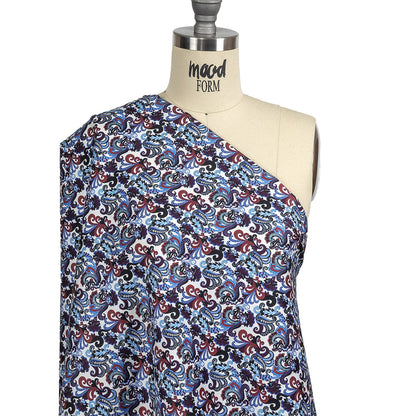 Raspberry, Blue and Snow White Paisley Cotton Sateen Drape