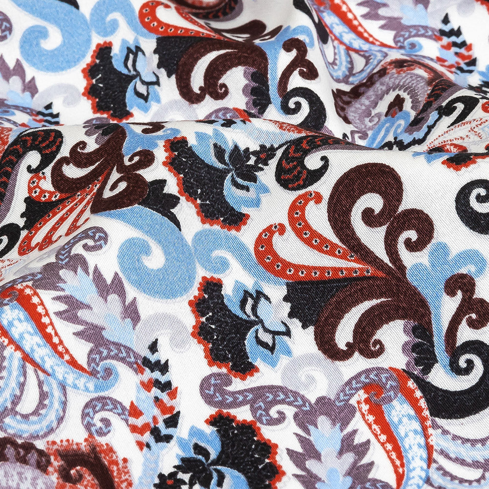 Poinciana, Baby Blue and Misty Lilac Paisley Cotton Sateen Detail