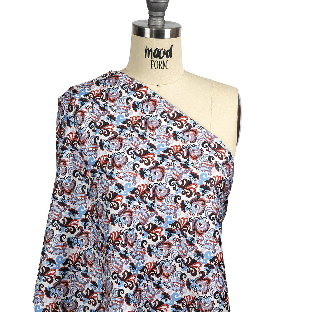 Poinciana, Baby Blue and Misty Lilac Paisley Cotton Sateen Drape