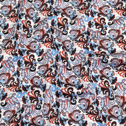 Poinciana, Baby Blue and Misty Lilac Paisley Cotton Sateen
