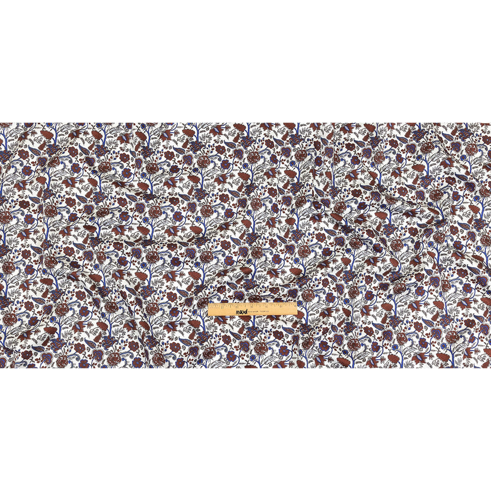 Earth Red, Bright Cobalt and Vapor Blue Floral Stems Cotton Sateen Full