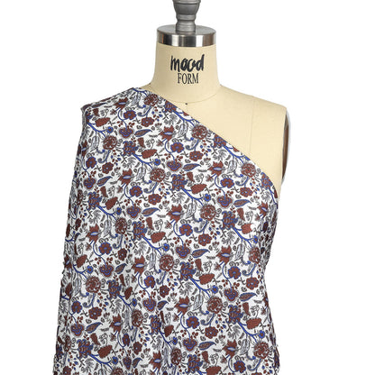Earth Red, Bright Cobalt and Vapor Blue Floral Stems Cotton Sateen Drape