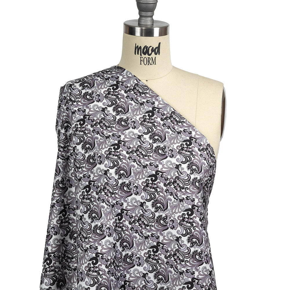 Tap Shoe, Snow White and Misty Lilac Paisley Cotton Sateen Drape