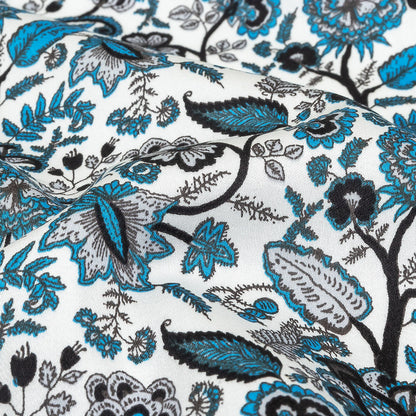Vapor Blue, Tap Shoe and Snow White Floral Stems Cotton Sateen Detail