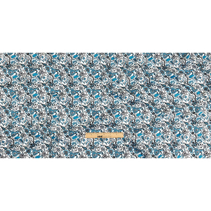Vapor Blue, Tap Shoe and Snow White Floral Stems Cotton Sateen Full