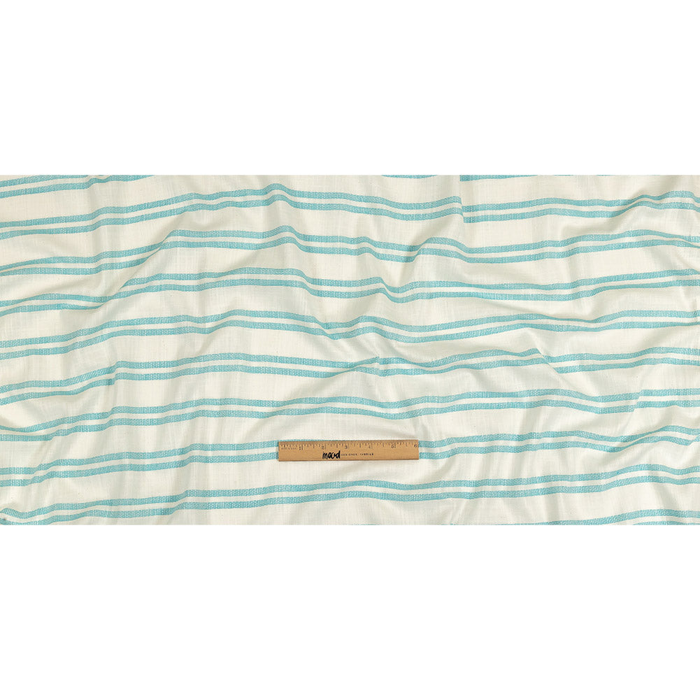 Turquoise and White Textural Striped Slubbed Cotton Woven Full