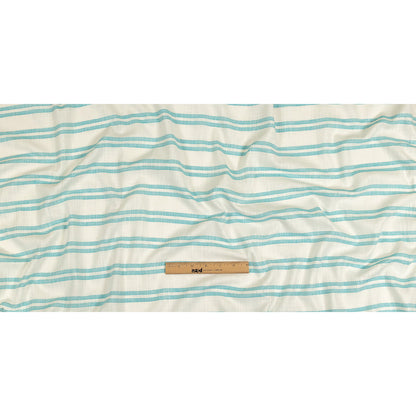 Turquoise and White Textural Striped Slubbed Cotton Woven Full